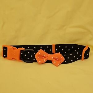 DOG Polka Dot Bow Collar Black with Orange  HALLOWEEN GLOW IN THE DARK SIZE XL